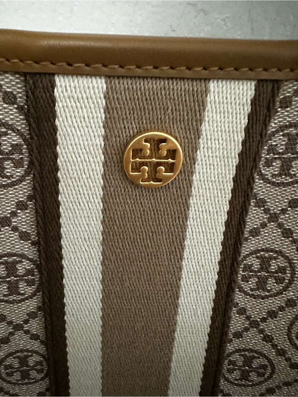 Tory Burch T Monogram Coated Canvas Tote Bag in Color Granola VGUC - Picture 4 of 13
